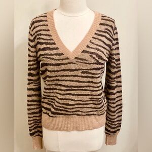 Joie Inira Ginger Black Metallic Tiger Print Alpaca Blend Long Sleeve Sweater XS